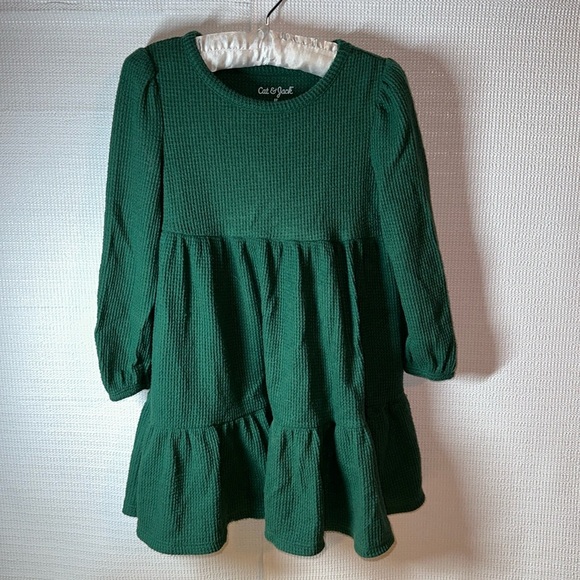 CAT & JACK Long Sleeve Cozy Waffle Hunter Green Dress Girls Size 5T - Picture 1 of 4